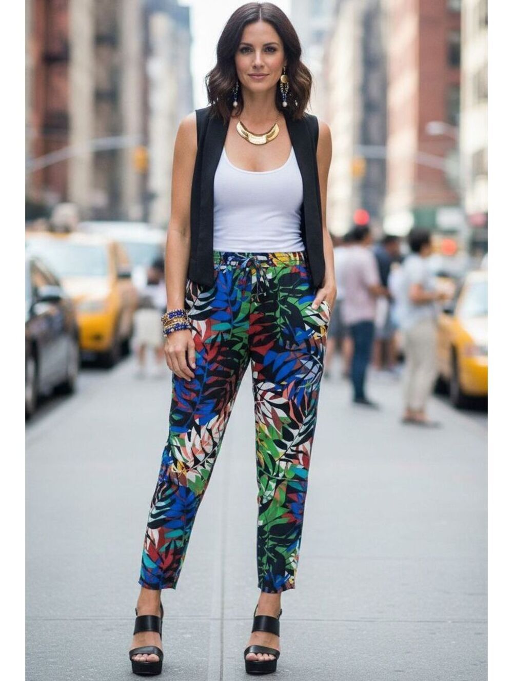 BCBGMAXAZRIA Sebastian Leaf Print Tapered Drawstring Pants, Size S